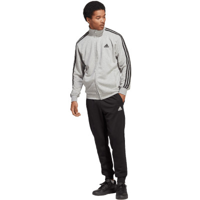 Dres męski adidas Basic 3-Stripes French Terry szaro-czarny IC6748