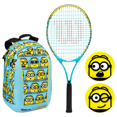 Rakieta do tenisa ziemnego Wilson Minions 2.0 Junior Kit 25 z plecakiem 3 7/8 niebiesko-żółta WR0975