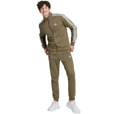 Dres męski adidas Basic 3-Stripes Fleece oliwkowy IJ6071