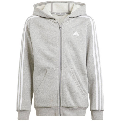 Bluza dla dzieci adidas Essentials 3-Stripes Fleece Full-Zip Hoodie szara IS3241