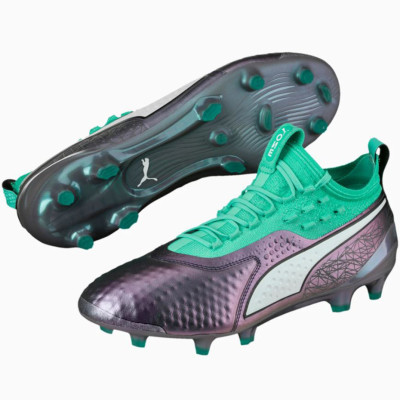 Buty piłkarskie Puma One 1 IL Lth FG AG szaro-zielone 104925 01