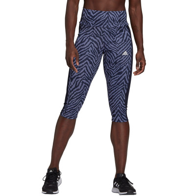 Legginsy damskie adidas Designed to Move High-Rise Sport Zebra Capri Tights fioletowo-czarne GT0133