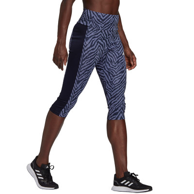 Legginsy damskie adidas Designed to Move High-Rise Sport Zebra Capri Tights fioletowo-czarne GT0133