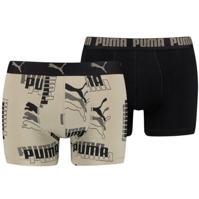 Bokserki męskie Puma Logo Print Boxer 2P piaskowe, czarne 935531 02