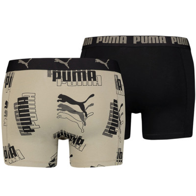 Bokserki męskie Puma Logo Print Boxer 2P piaskowe, czarne 935531 02